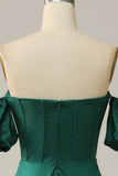 A Line Off the Shoulder Dark Green Long Ball Dress