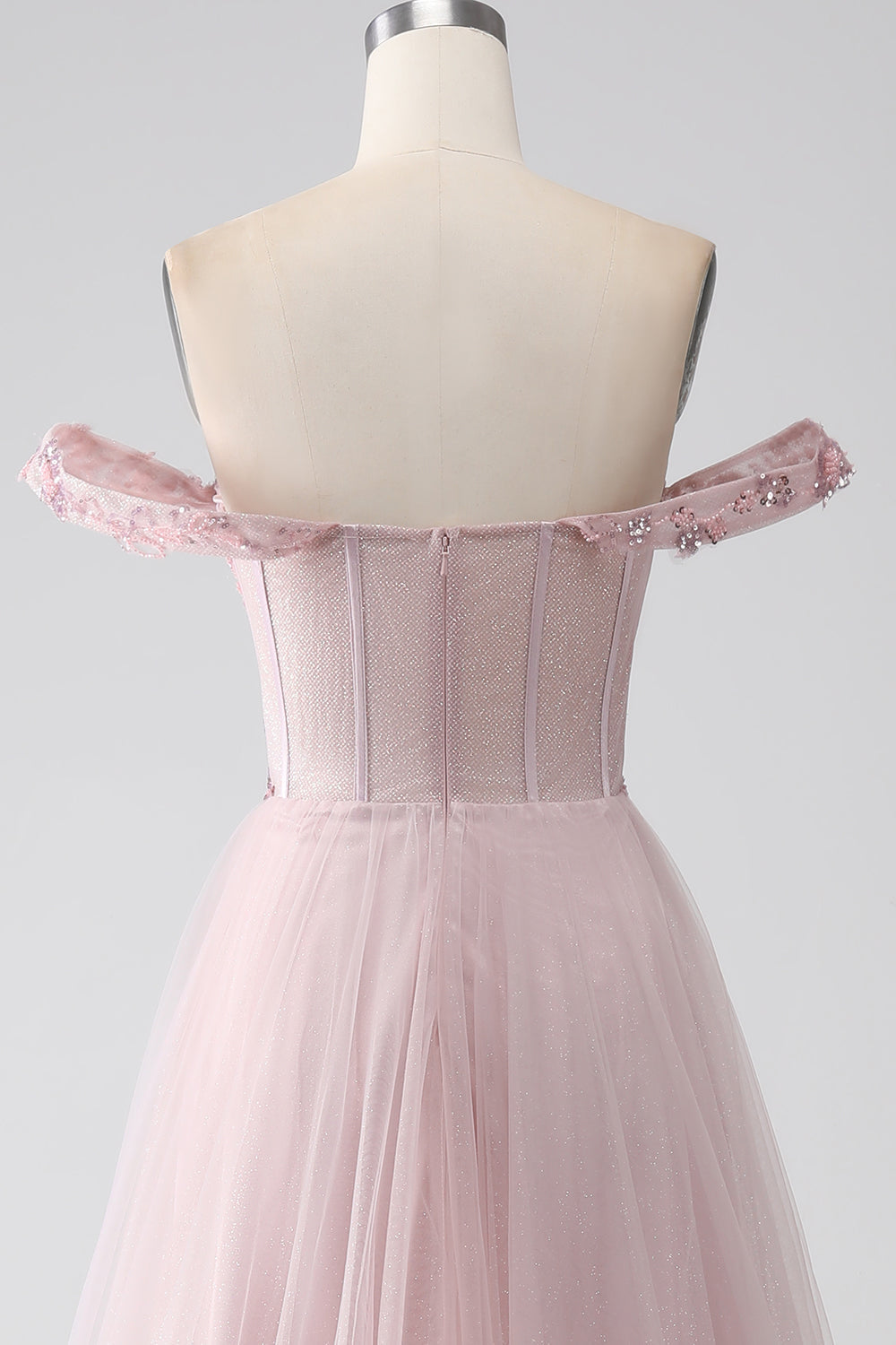 Blush A Line Off the Shoulder Beaded Long Ball Dress with Slit