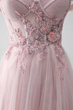 Blush A Line Off the Shoulder Beaded Long Ball Dress with Slit