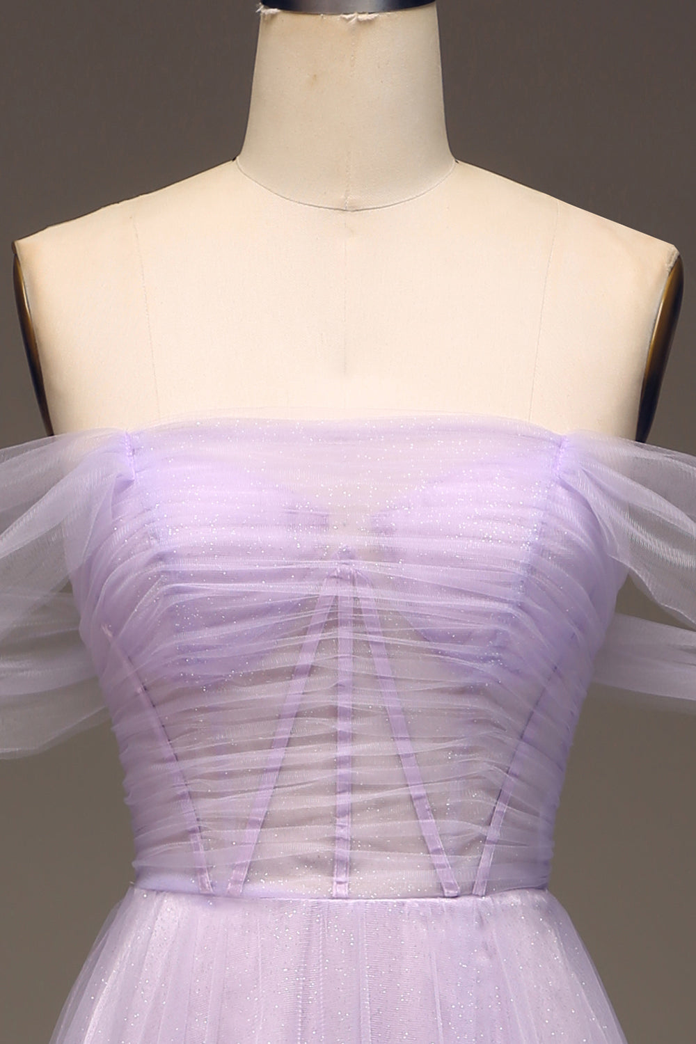 Lilac Off the Shoulder A Line Tulle Princess Ball Dress With Slit