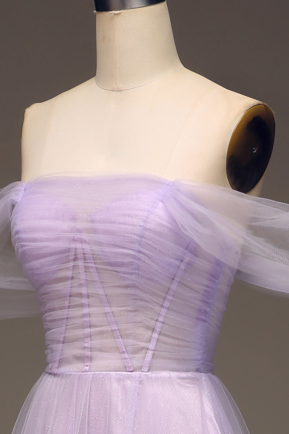Lilac Off the Shoulder A Line Tulle Princess Ball Dress With Slit