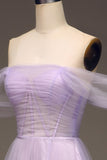 Lilac Off the Shoulder A Line Tulle Princess Ball Dress With Slit