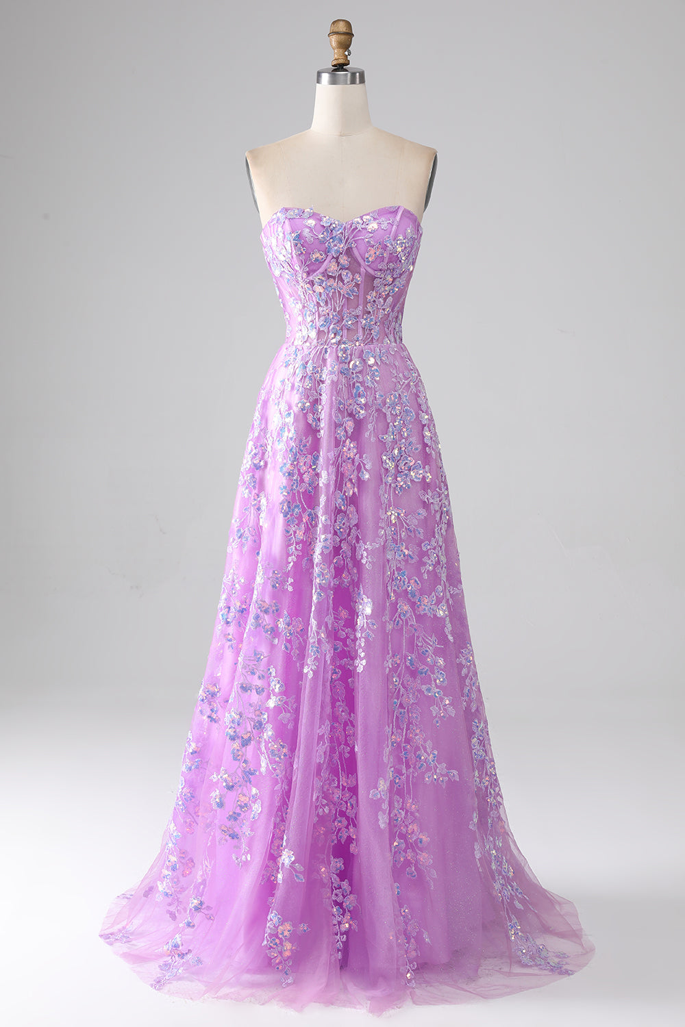 Purple A-Line Sweetheart Strapless Corset Ball Dress with Appliques