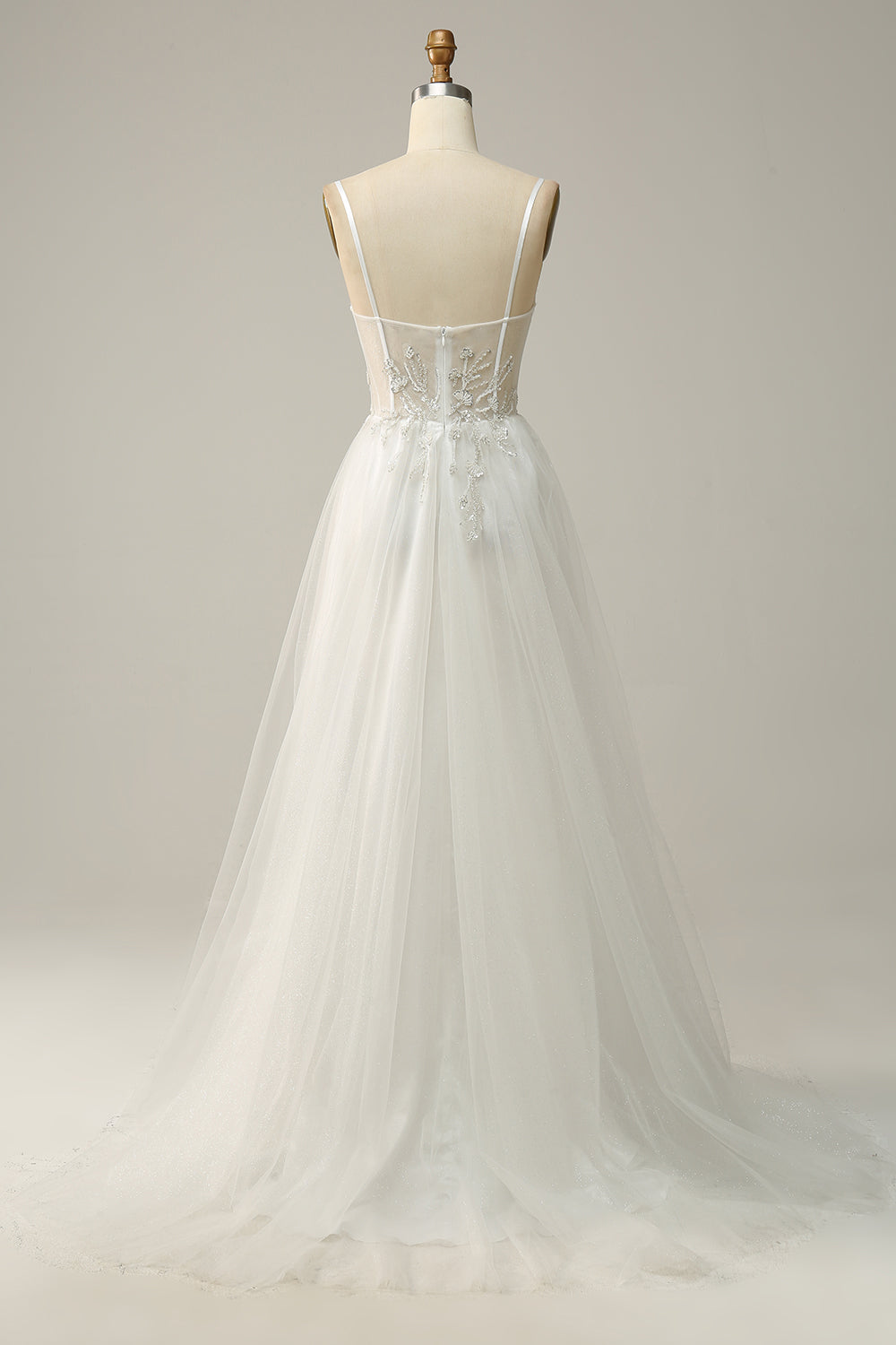 A Line Spaghetti Straps White Long Ball Dress with Appliques