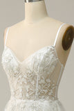 A Line Spaghetti Straps White Long Ball Dress with Appliques