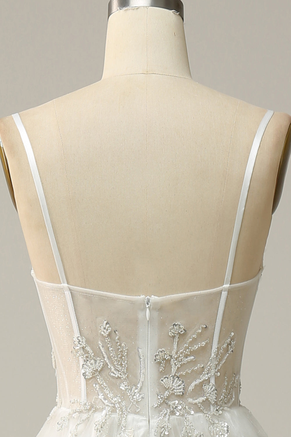 A Line Spaghetti Straps White Long Ball Dress with Appliques