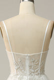 A Line Spaghetti Straps White Long Ball Dress with Appliques