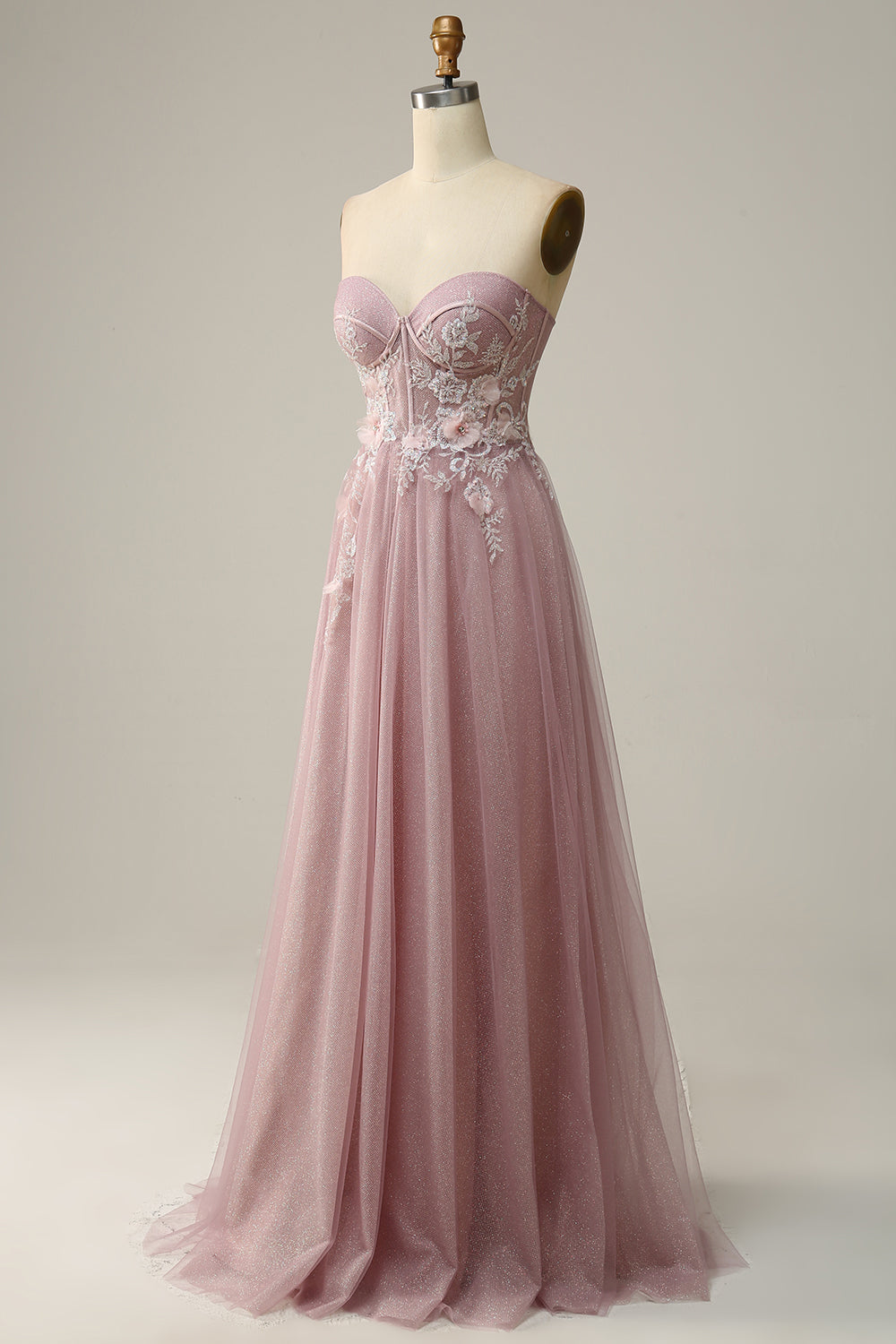 A Line Sweetheart Grey Purple Long Ball Dress with Appliques