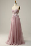 A Line Sweetheart Grey Purple Long Ball Dress with Appliques
