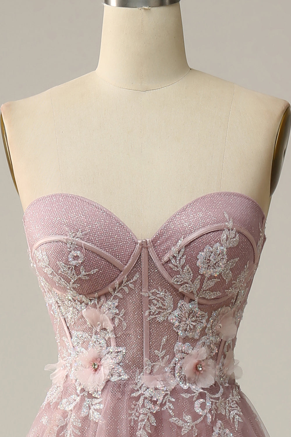 A Line Sweetheart Grey Purple Long Ball Dress with Appliques