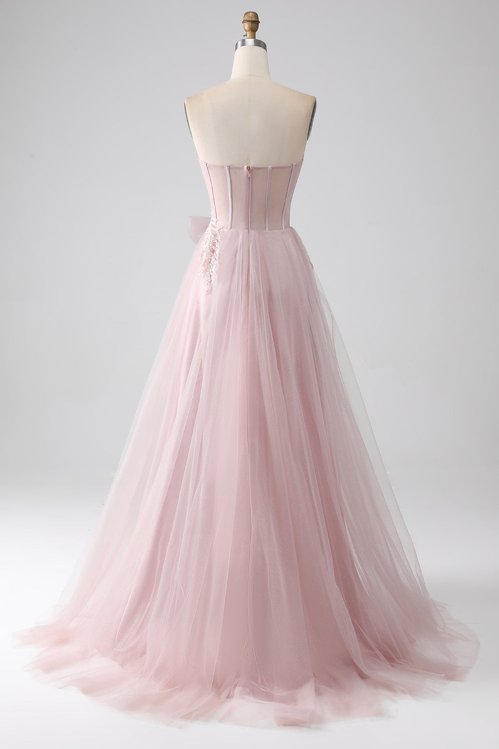 Sparkly A Line Sweetheart Strapless Tulle Ball Dress with Bow
