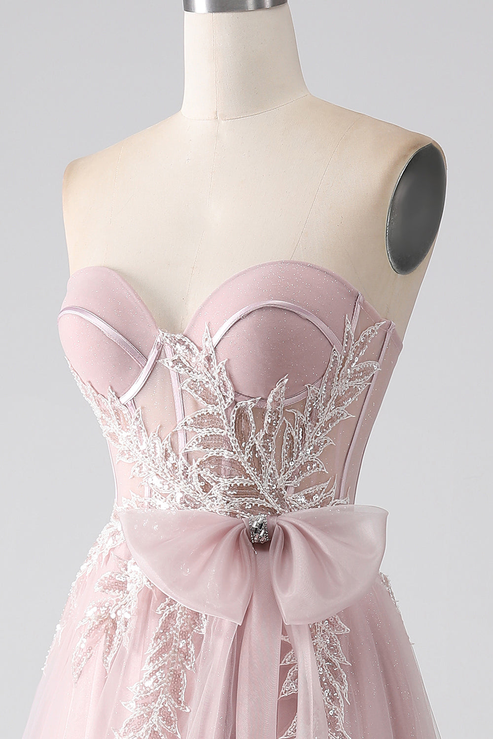 Sparkly A Line Sweetheart Strapless Tulle Ball Dress with Bow