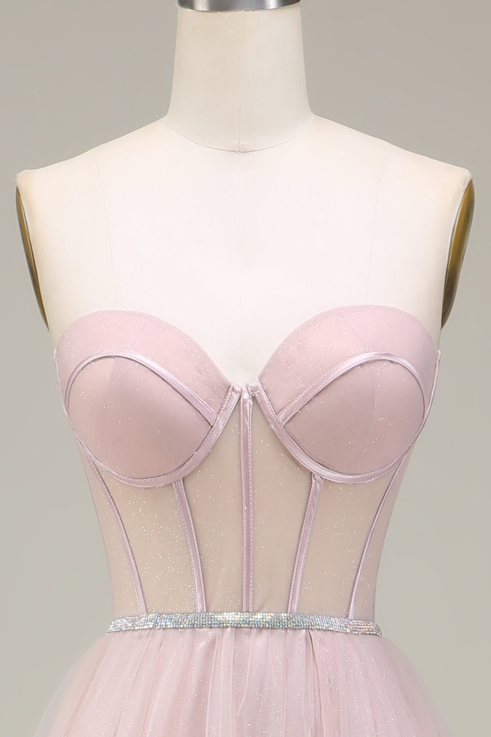 Light Pink A-Line Sweetheart Tulle Corset Ball Dress