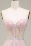 Light Pink A-Line Sweetheart Tulle Corset Ball Dress