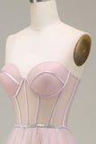 Light Pink A-Line Sweetheart Tulle Corset Ball Dress