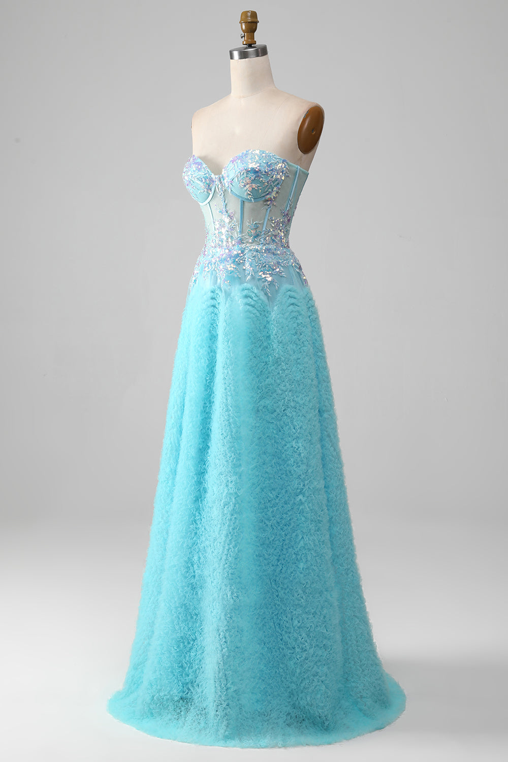 Sky Blue A Line Sweetheart Corset Ball Dress with Sequins