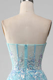 Sky Blue A Line Sweetheart Corset Ball Dress with Sequins