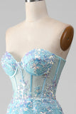 Sky Blue A Line Sweetheart Corset Ball Dress with Sequins