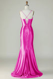Royal Blue Mermaid Spaghetti Straps Long Ball Dress With Slit