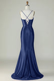 Royal Blue Mermaid Spaghetti Straps Long Ball Dress With Slit
