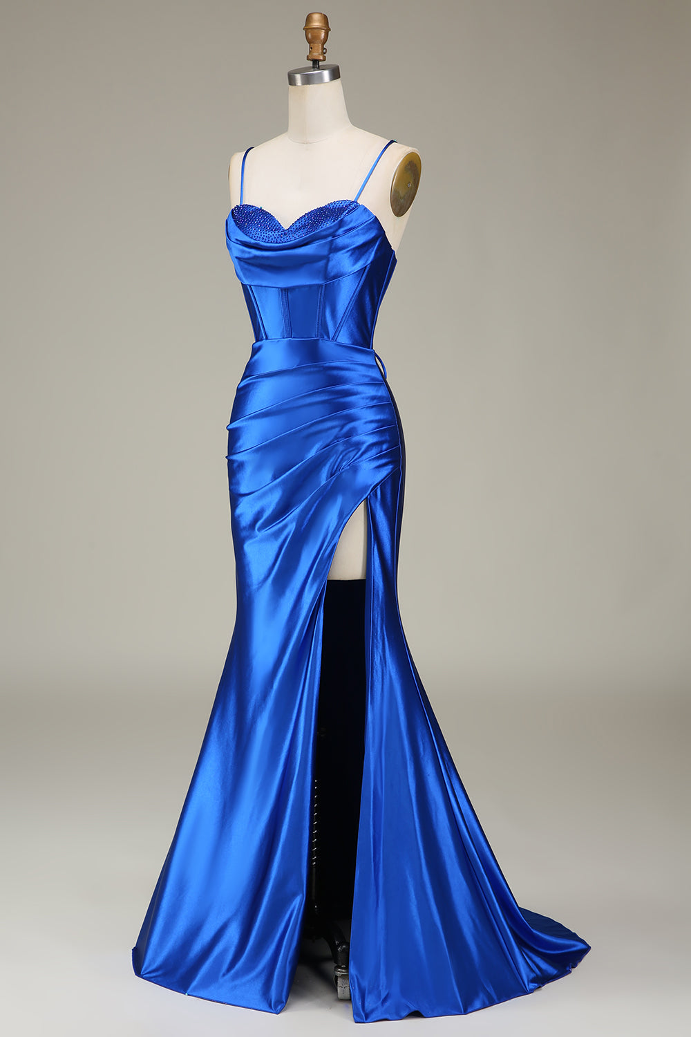 Royal Blue Spaghetti Straps Mermaid Long Ball Dress With Slit