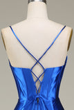 Royal Blue Spaghetti Straps Mermaid Long Ball Dress With Slit