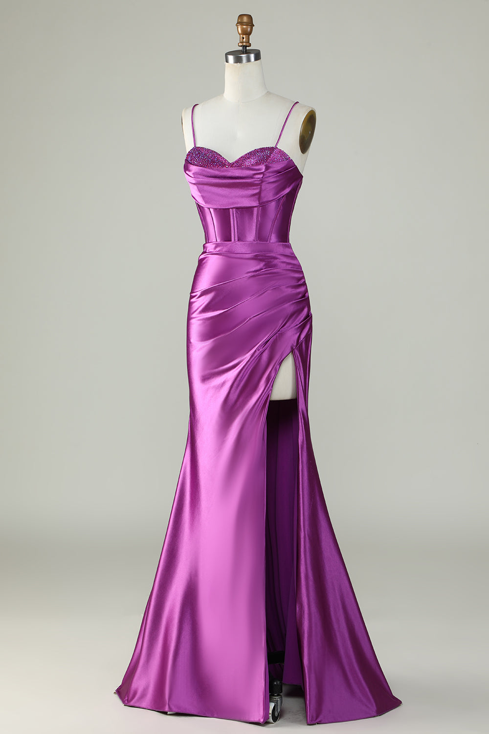 Dark Purple Spaghetti Straps Mermaid Long Ball Dress With Slit