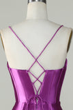 Dark Purple Spaghetti Straps Mermaid Long Ball Dress With Slit