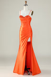 Dark Purple Spaghetti Straps Mermaid Long Ball Dress With Slit