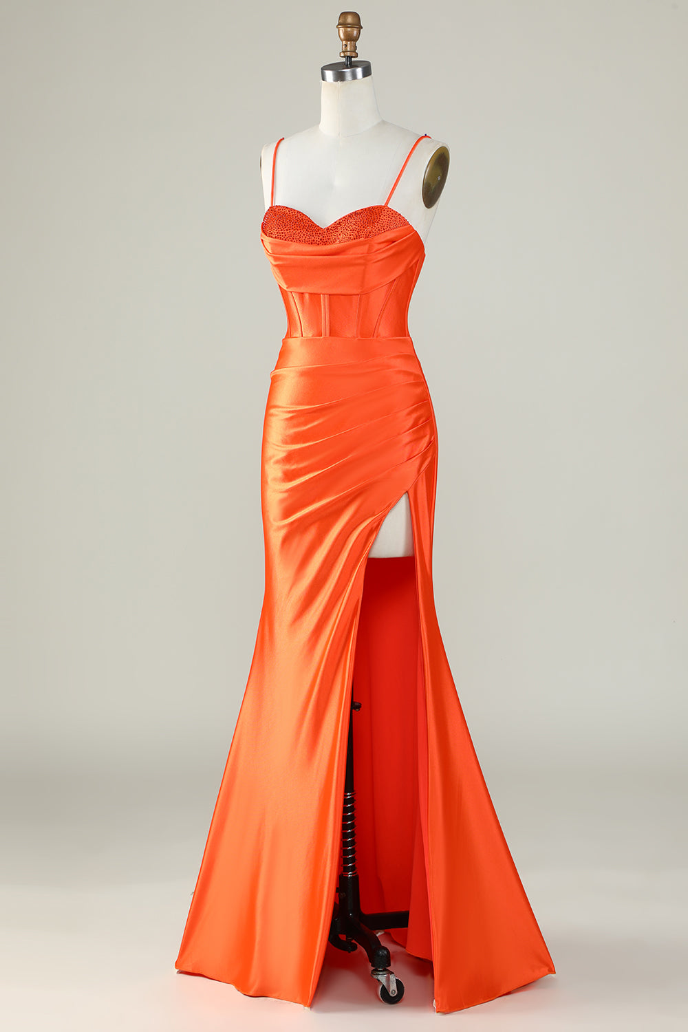 Orange Mermaid Spaghetti Straps Long Corset Ball Dress With Slit