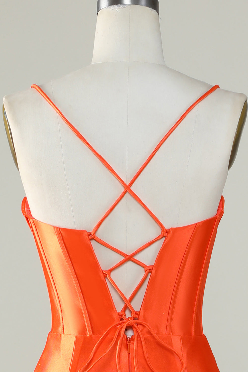 Orange Mermaid Spaghetti Straps Long Corset Ball Dress With Slit