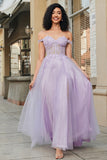 Gorgeous A Line Off the Shoulder Purple Corset Ball Dress with Appliques