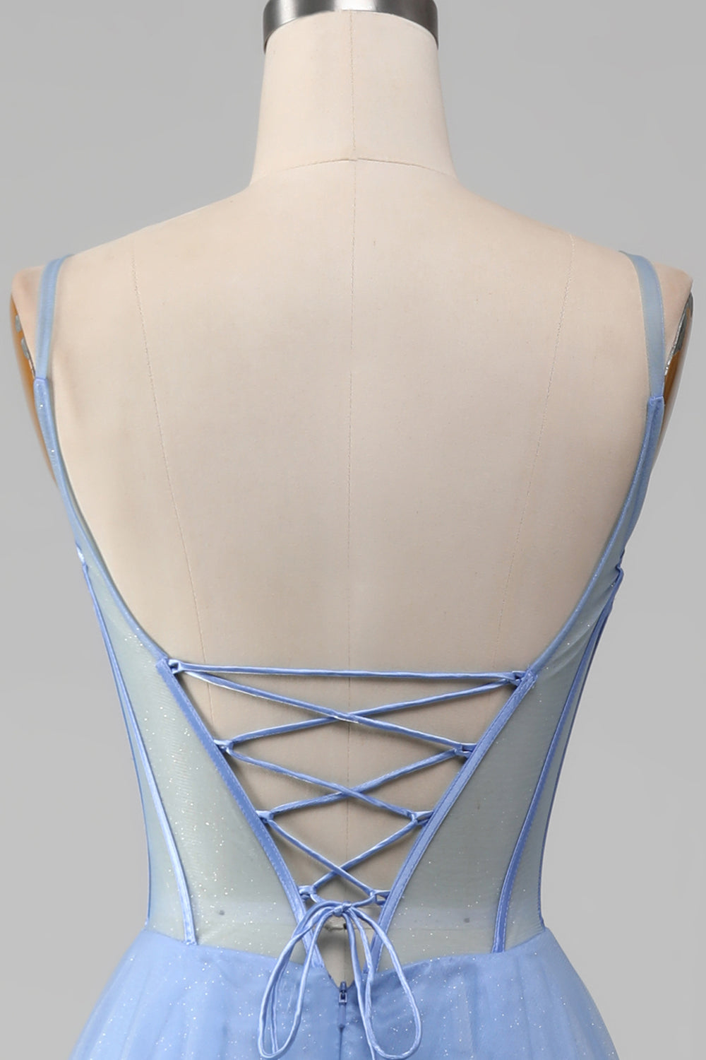 Light Blue A-Line V Neck Tulle Ball Dress With Appliques