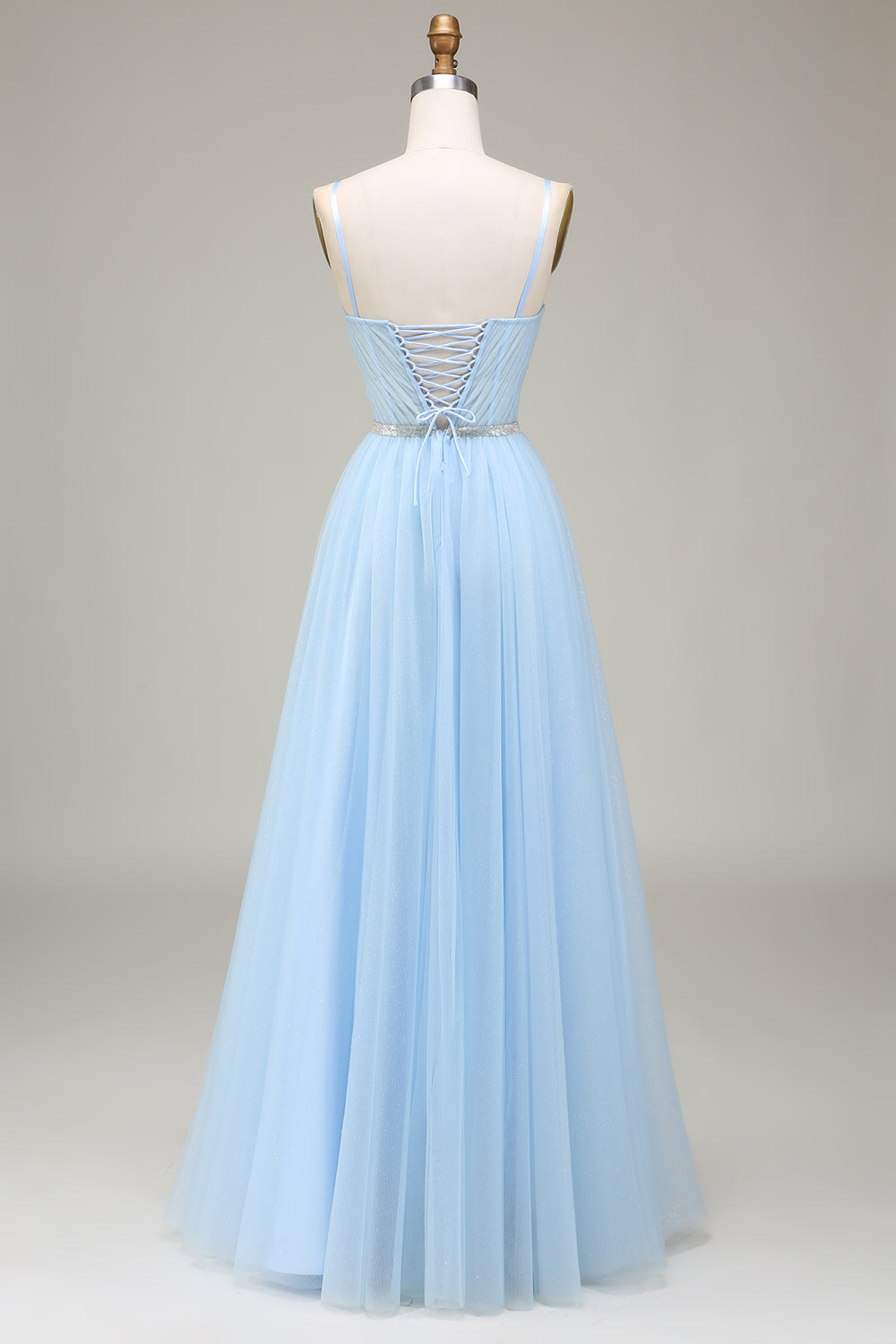 Sparkly Light Blue A-Line Tulle Ball Dress With Appliques