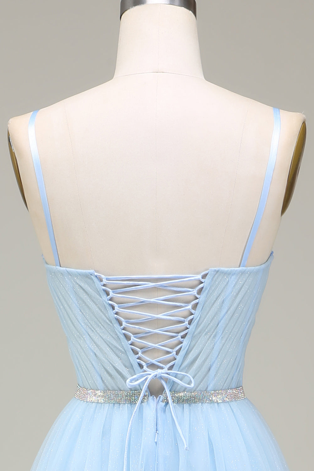 Sparkly Light Blue A-Line Tulle Ball Dress With Appliques
