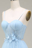 Sparkly Light Blue A-Line Tulle Ball Dress With Appliques
