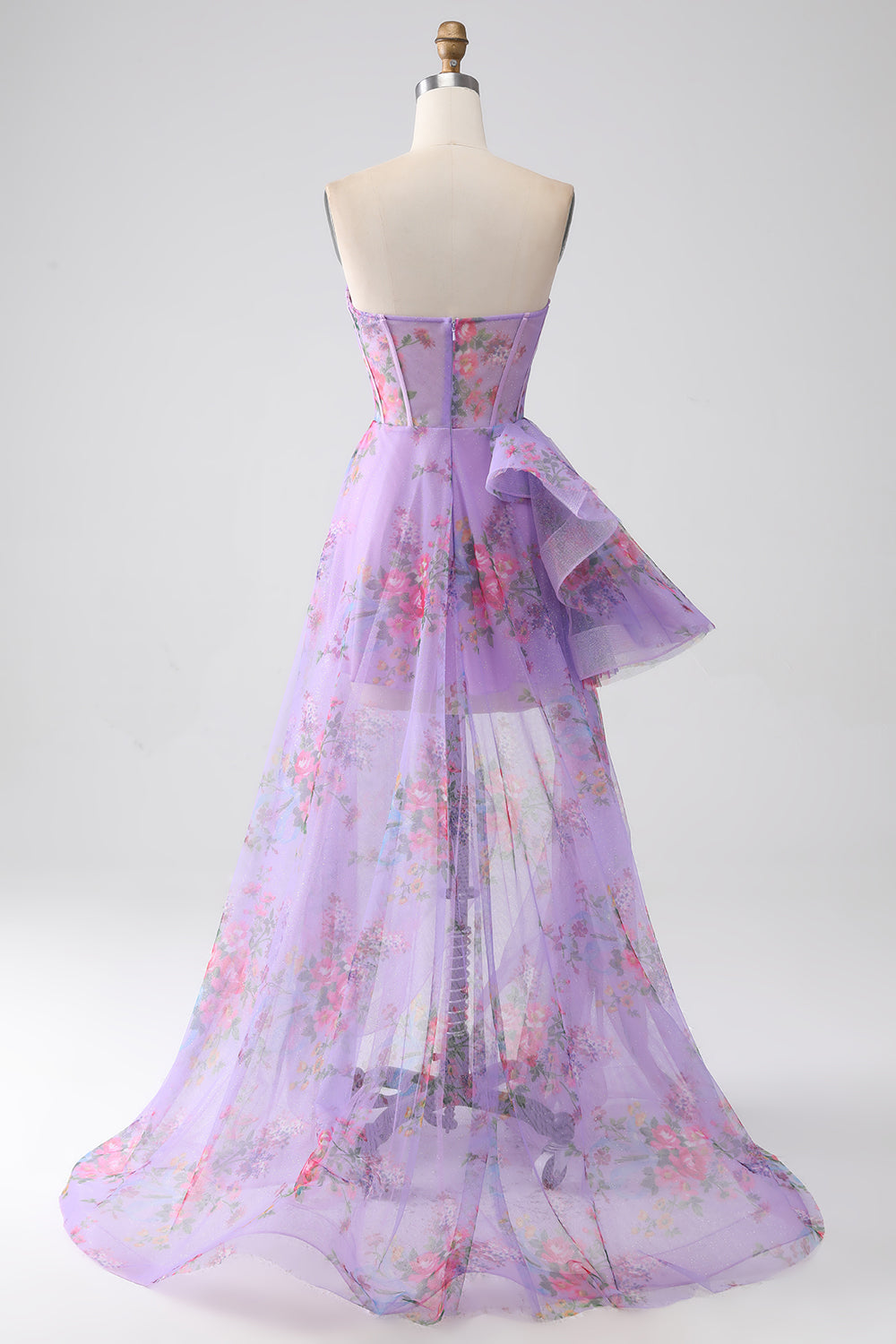 Purple A-Line Sweetheart Printed Strapless Corset Ball Dress
