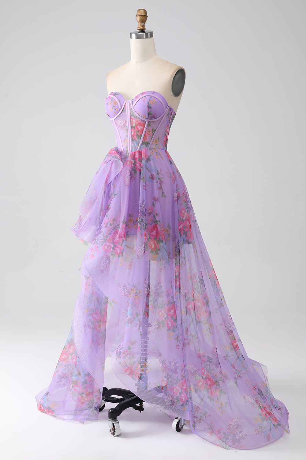 Purple A-Line Sweetheart Printed Strapless Corset Ball Dress