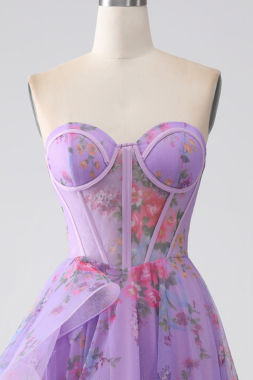 Purple A-Line Sweetheart Printed Strapless Corset Ball Dress