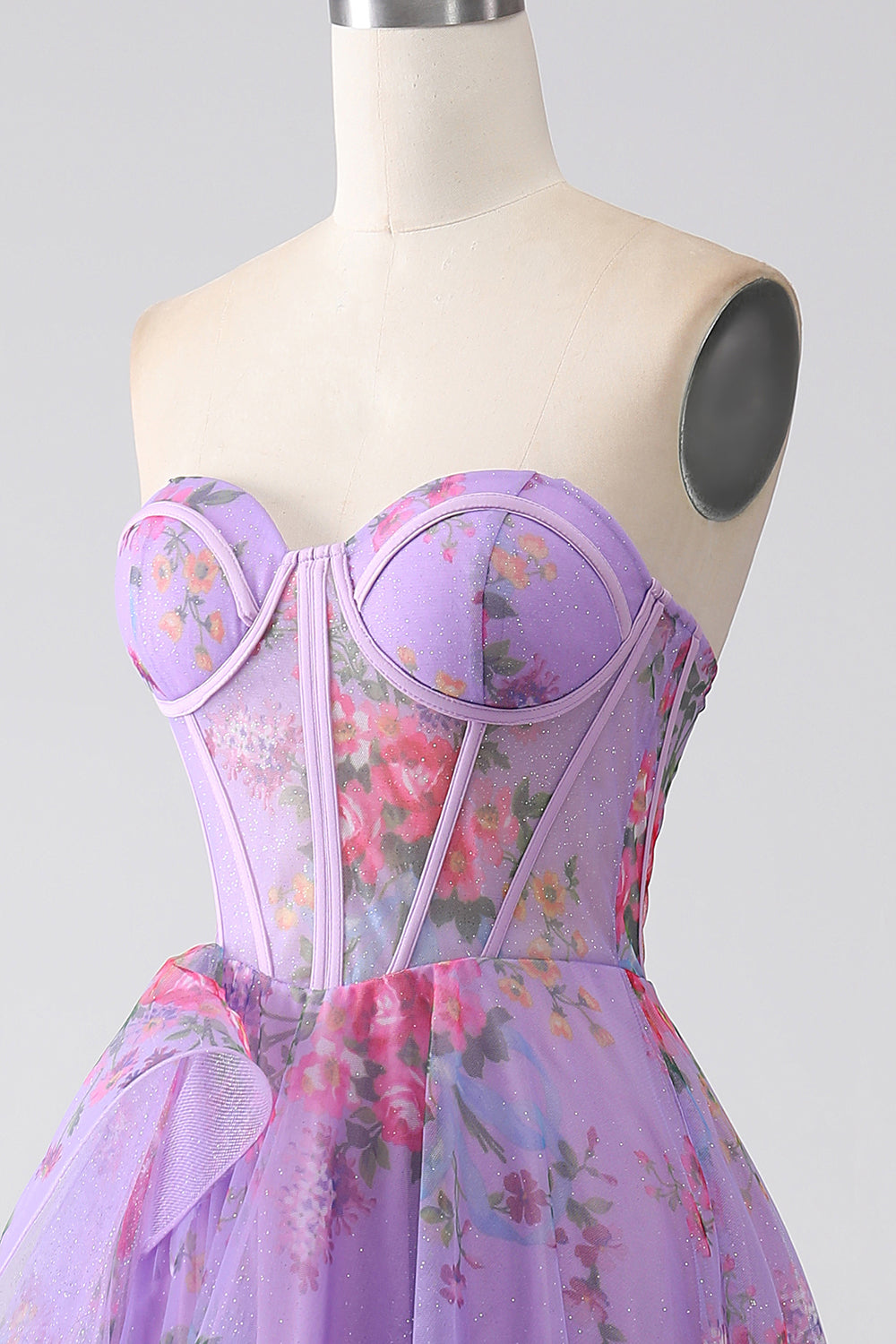 Purple A-Line Sweetheart Printed Strapless Corset Ball Dress