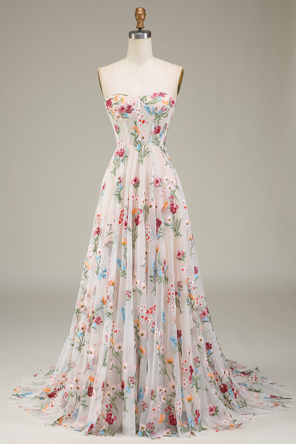 A-Line Sweetheart Long Corset Ball Dress With Flower