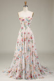 A-Line Sweetheart Long Corset Ball Dress With Flower
