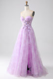 Lavender A-Line Sweetheart Printed Strapless Corset Ball Dress with Beading