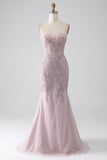 Sparkly Strapless Mermaid Sweetheart Corset Ball Dress with Appliques