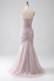 Sparkly Strapless Mermaid Sweetheart Corset Ball Dress with Appliques