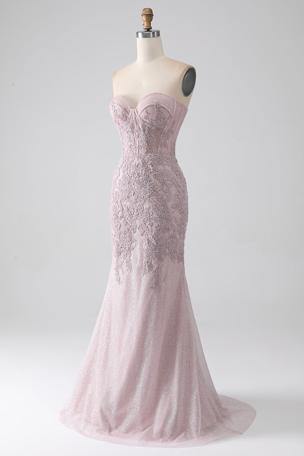 Sparkly Strapless Mermaid Sweetheart Corset Ball Dress with Appliques