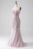 Sparkly Strapless Mermaid Sweetheart Corset Ball Dress with Appliques