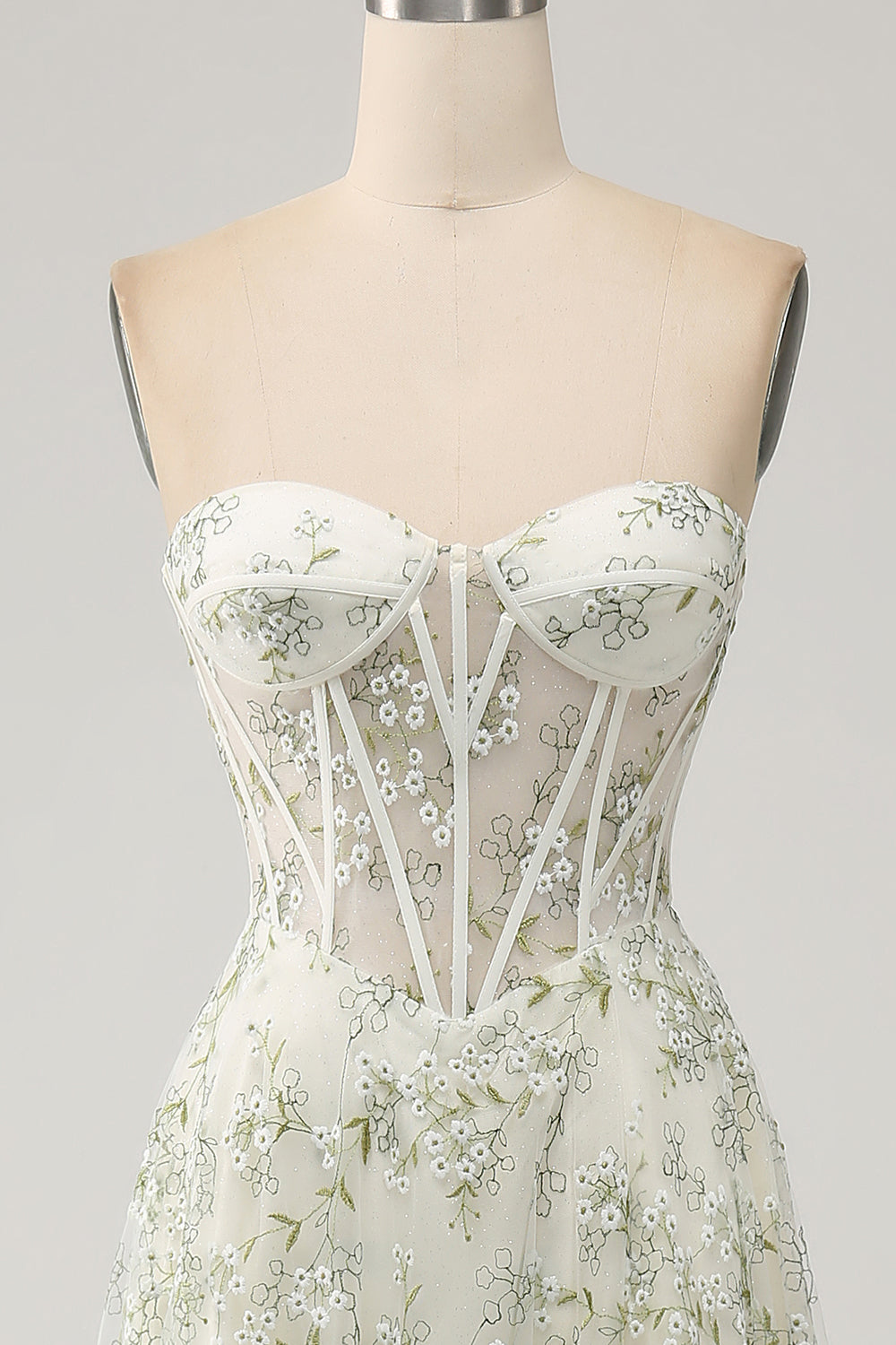Light Green A-Line Sweetheart Corset Embroidered Ball Dress with Slit