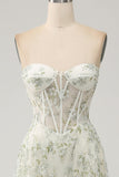 Light Green A-Line Sweetheart Corset Embroidered Ball Dress with Slit