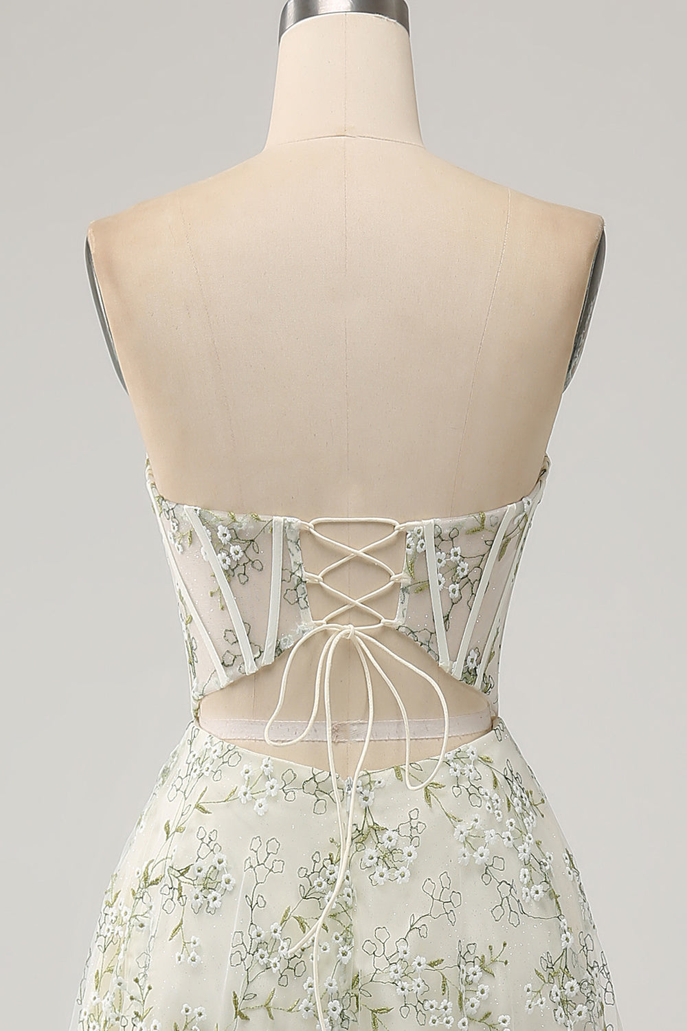 Light Green A-Line Sweetheart Corset Embroidered Ball Dress with Slit